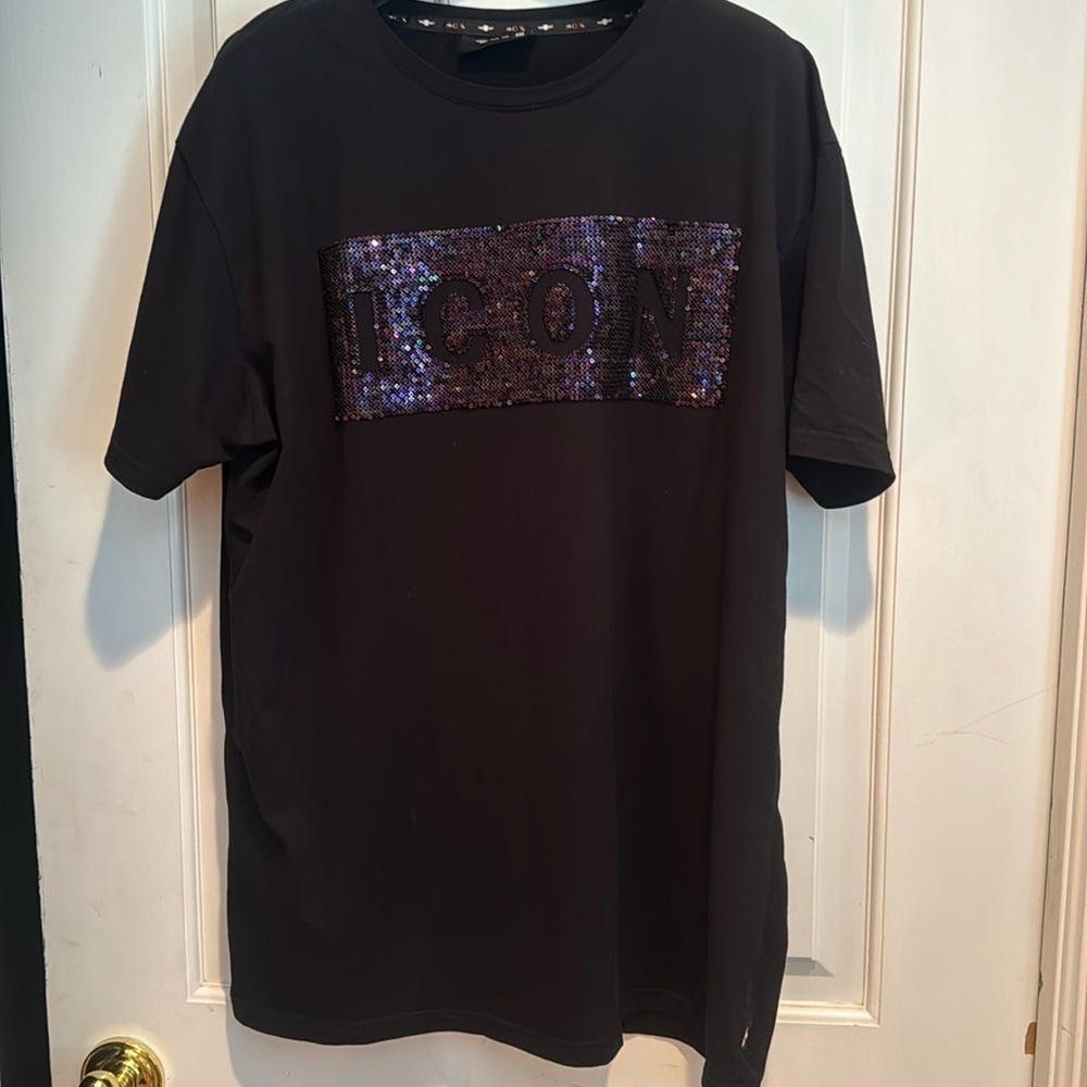 ICON black t shirt with purple sequins